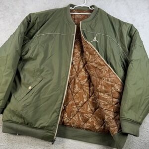 Air Jordan Jacket Mens XL Green Aviator Reversible Bomber Quilted Full Zip Shoes